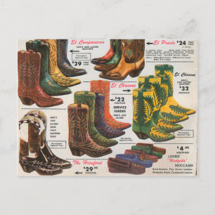 Vintage Cowboystiefel & Moccasins Postkarte