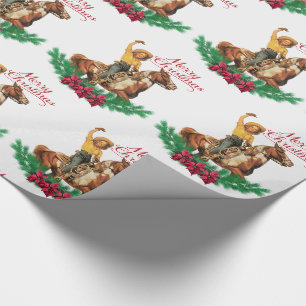 Vintage-Cowgirl auf Pferd Frohe Weihnachten Geschenkpapier