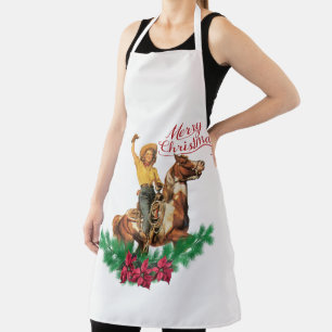 Vintage-Cowgirl auf Pferd Frohe Weihnachten Schürz Schürze