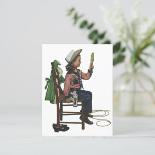 Vintage-Cowgirl beim Blick in den Spiegel. Sie ist
