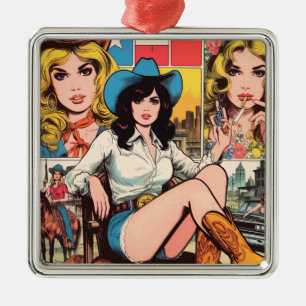 Vintage Cowgirl-Comicen Ornament Aus Metall