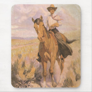 Vintage Cowgirl Cowboy, Frau auf Pferd von Dunton Mousepad