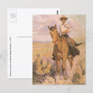 Vintage Cowgirl Cowboy, Frau auf Pferd von Dunton Postkarte