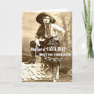 Vintage Cowgirl "I KICK BUTT" Custom Blank Card Karte