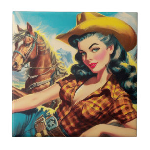 Vintage Cowgirl-Malerei Fliese