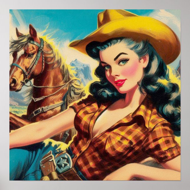 Vintage Cowgirl-Malerei Poster (Vorne)