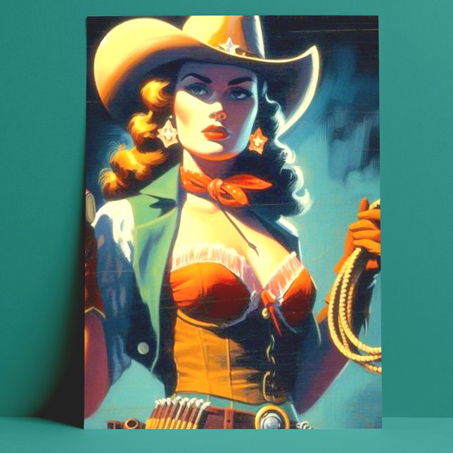 Vintage Cowgirl-Malerei Postkarte (Von Creator hochgeladen)