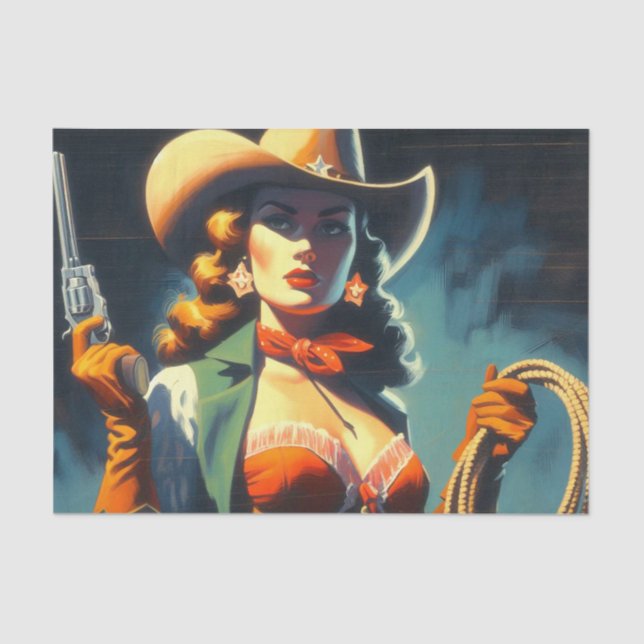 Vintage Cowgirl-Malerei Seidenpapier (Vorderseite)