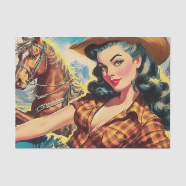 Vintage Cowgirl-Malerei Seidenpapier (Vorderseite)