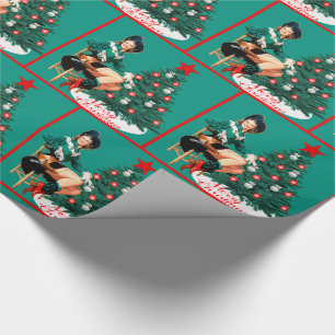 Vintage-Cowgirl mit Weihnachtsbaum Frohe Weihnacht Geschenkpapier