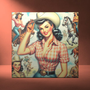 Vintage-Cowgirl-nahtlose Illustration Fliese