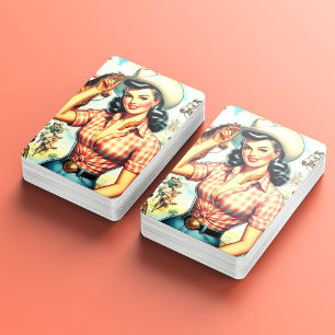 Vintage-Cowgirl-nahtlose Illustration Spielkarten
