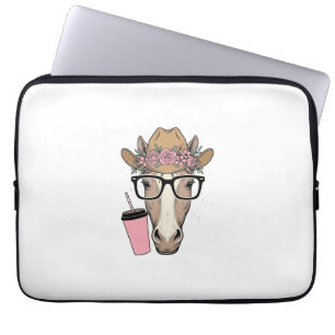 Vintage-Cowgirl Pferd mit Blumen und rosa Getränk Laptopschutzhülle