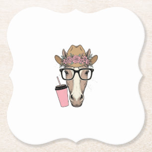 Vintage-Cowgirl Pferd mit Blumen und rosa Getränk Untersetzer