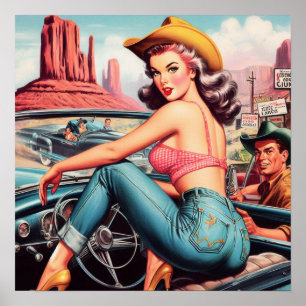 Vintage-Cowgirl Pin-Up Poster
