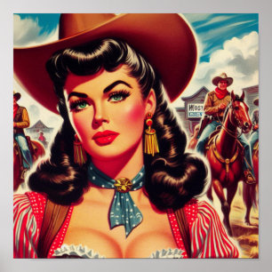 Vintage-Cowgirl Pin-up Poster