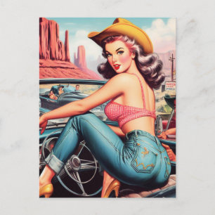 Vintage-Cowgirl Pin-Up Postkarte