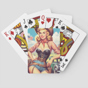 Vintage-Cowgirl Pin-Up Spielkarten