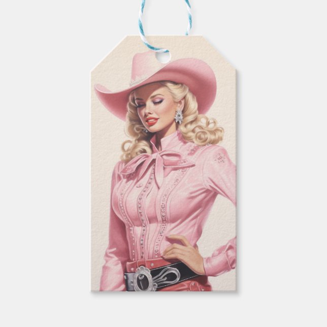 Vintage Cowgirl Pinup Gift Tags Geschenkanhänger (Vorderseite)