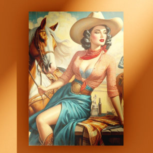 Vintage-Cowgirl Postkarte