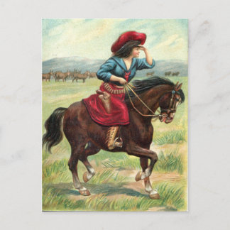 Vintage-Cowgirl-Postkarte Postkarte