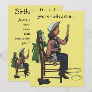 Vintage-Cowgirl-Pyjama-Party Mädchen-Geburtstagsfe Einladung