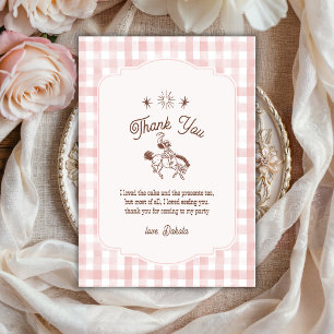 Vintage-Cowgirl-Rodeo-Rosa-Gingham-Mädchen-Geburts Dankeskarte