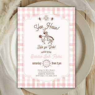 Vintage-Cowgirl-Rodeo-Rosa-Gingham-Mädchen-Geburts Einladung