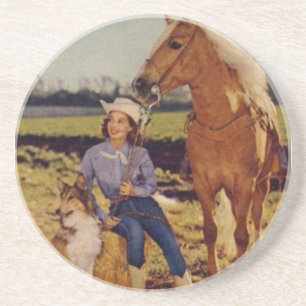 Vintage-Cowgirl Sandstein Untersetzer