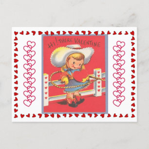 Vintage-Cowgirl schnürt dein Herz Valentinstag Postkarte