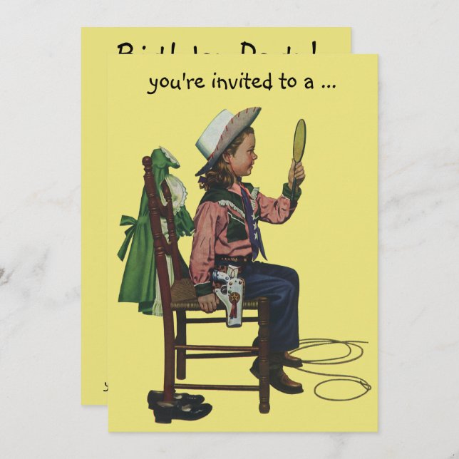 Vintage Cowgirl Sleepover Girl Geburtstagsparty Einladung (Vorne/Hinten)