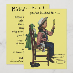 Vintage Cowgirl Sleepover Girl Geburtstagsparty Einladung