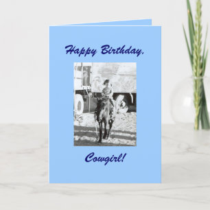 Vintage-Cowgirl- und Pony-Geburtstagswünsche Karte