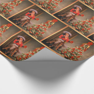 Vintage-Cowgirl und Weihnachtsbaum-Feiertag Geschenkpapier