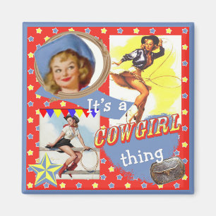 Vintage Cowgirls, die Cowgirl-Ding kreieren Magnet