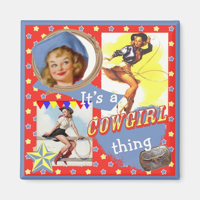 Vintage Cowgirls, die Cowgirl-Ding kreieren Magnet (Vorne)