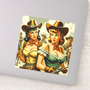 Vintage Cowgirls für Button Aufkleber
