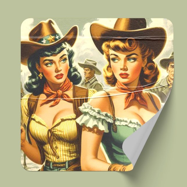Vintage Cowgirls für Button Quadratischer Aufkleber (Von Creator hochgeladen)