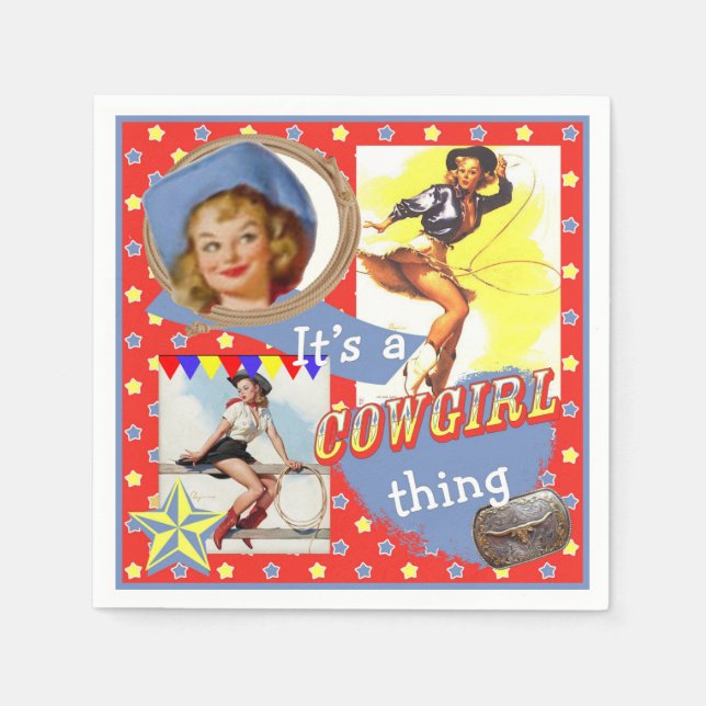 Vintage Cowgirls Western Party Serviette (Vorderseite)