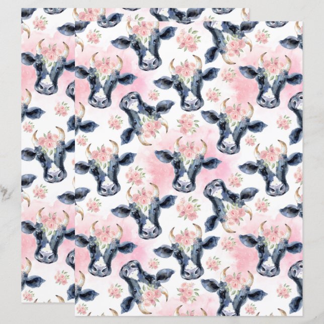 Vintage Cows Scrapbook Papier (Vorne/Hinten)