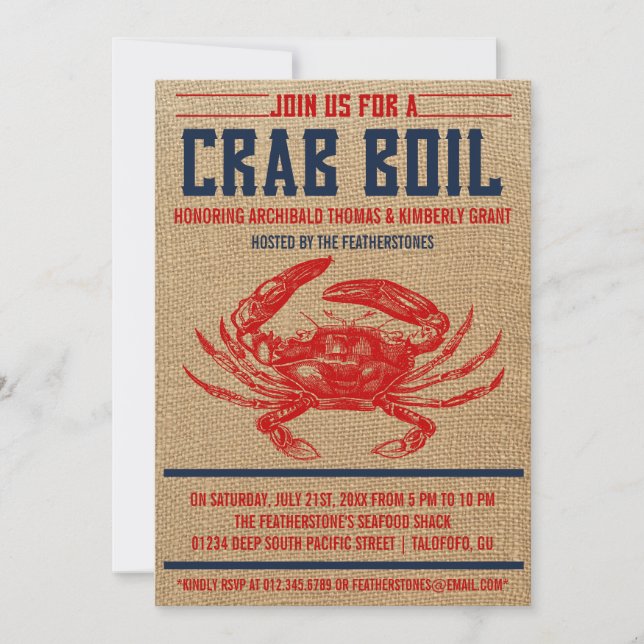 Vintage Crab Boil-Party Einladungen (Vorderseite)