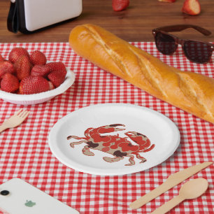 Vintage Crabs Illustration Crab Gefüttert Boil Pa Pappteller