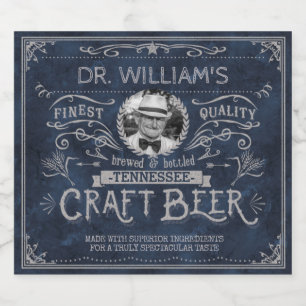 Vintage Craft Beer Custom Brauer Foto Blau Grau Bierflaschenetikett
