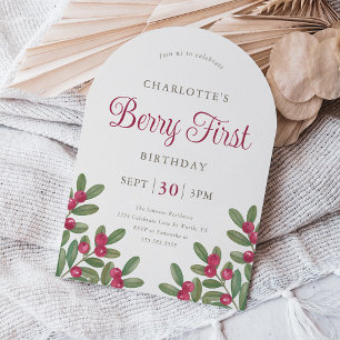 Vintage-Cranberry-Beeren-Erstgeburtstagsfeier-Torb Einladung