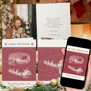 Vintage Cranberry-Rot-Weihnachtsschlitten des Weih Feiertagskarte