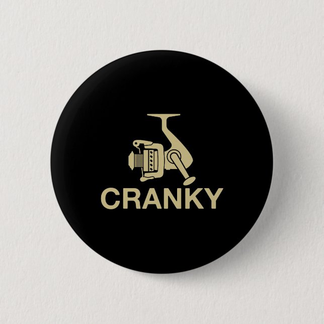 Vintage Crankit Angelköder Cranky Lustiger Fischer Button (Vorderseite)