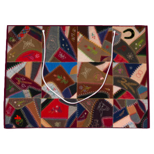 Vintage Crazy Patchwork Quilt farbenfrohe Geschenk Große Geschenktüte