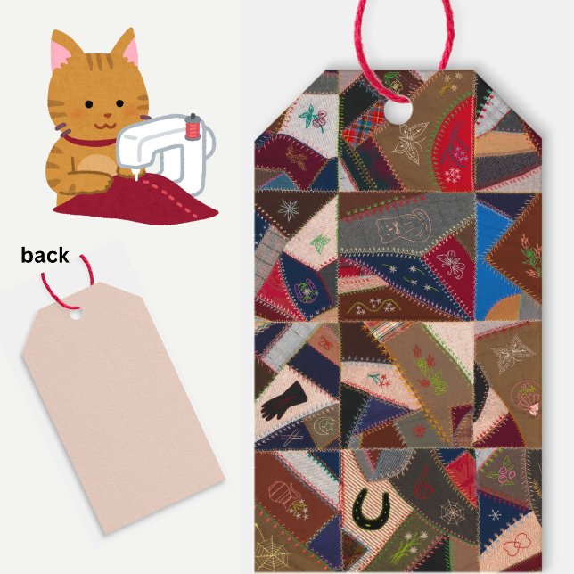 Vintage Crazy Patchwork Quilt Geschenktasten Geschenkanhänger (Colorful vintage patchwork crazy quilt gift tags!)