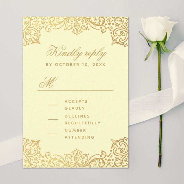 Vintage Cream Gold Elegante Calligrafy Wedding RSVP Karte (Von Creator hochgeladen)