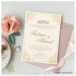 Vintage Cream Gold Islamische Hochzeit Einladung